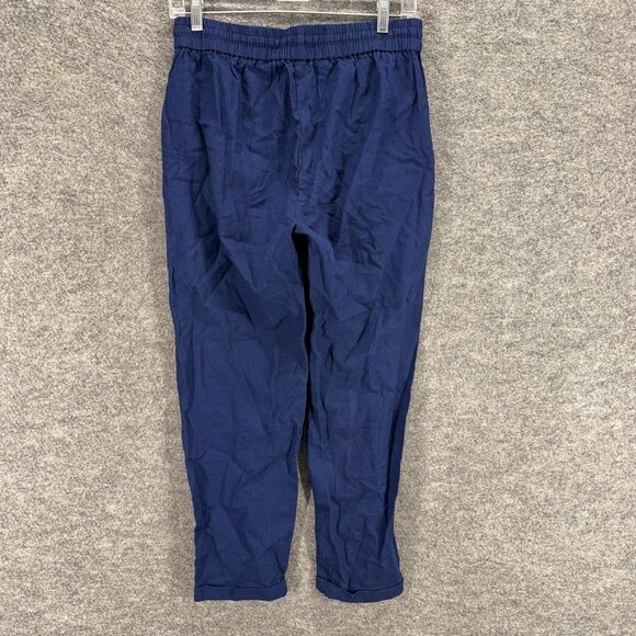 J. Crew Pants Women 6 Blue High Rise Drawstring Flat Front Linen Pockets Chino - Picture 2 of 8